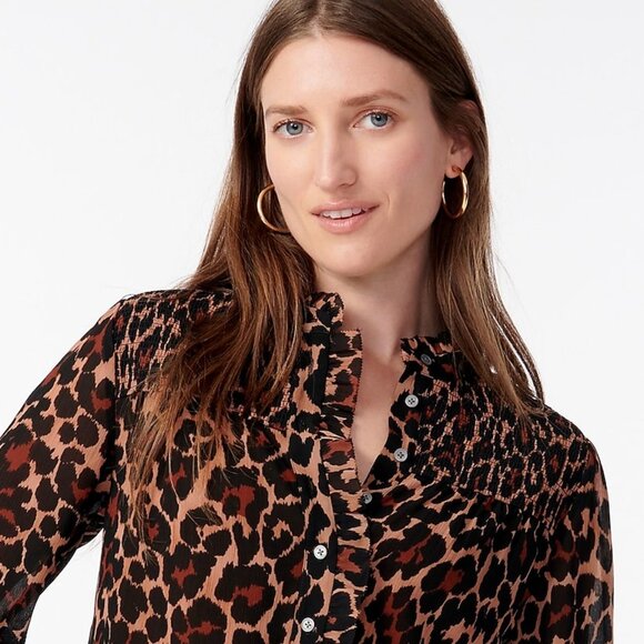 NEW J.Crew Smocked Popover Top in Leopard Crinkle - Picture 3 of 9
